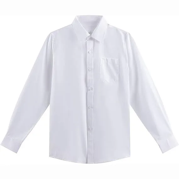Оптовая Продажа с фабрики однотонная школьная рубашка из 100% хлопка для мальчиков Детская длинным рукавом летняя одежда Униформа на заказ