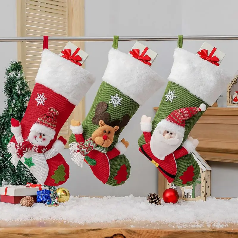 Large Christmas Cartoon Socks Santa Claus Snowman Gift Bags Christmas Socks Decorations For Home Christmas Gift Sock