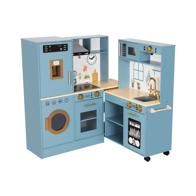 Blue dinner night kitchen set Dishwasher and oven pretend play set role play scene toy large for kids
