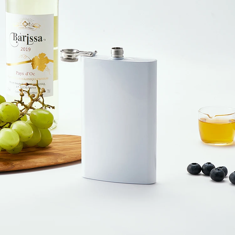 Wholesale Premium 18 oz Powder Coated White Stainless Steel Hip Flask for Camping Travel