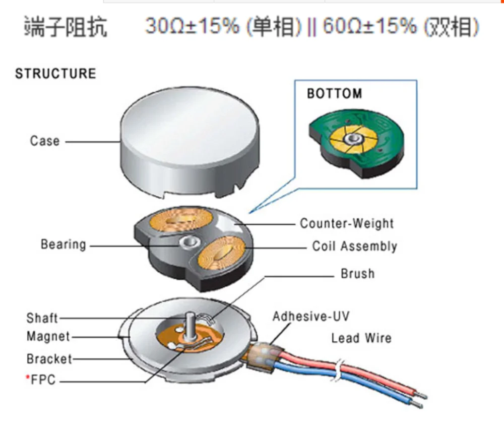 Diameter 8mm DC 3V 12000rpm BMF0834 flat type coreless vibration motor for Smart wear and phone