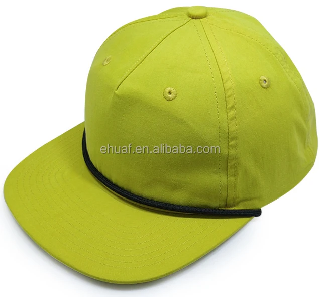 5 panel soft neon green sewing pattern snapback hats with rope on brim snapback dad hat cap