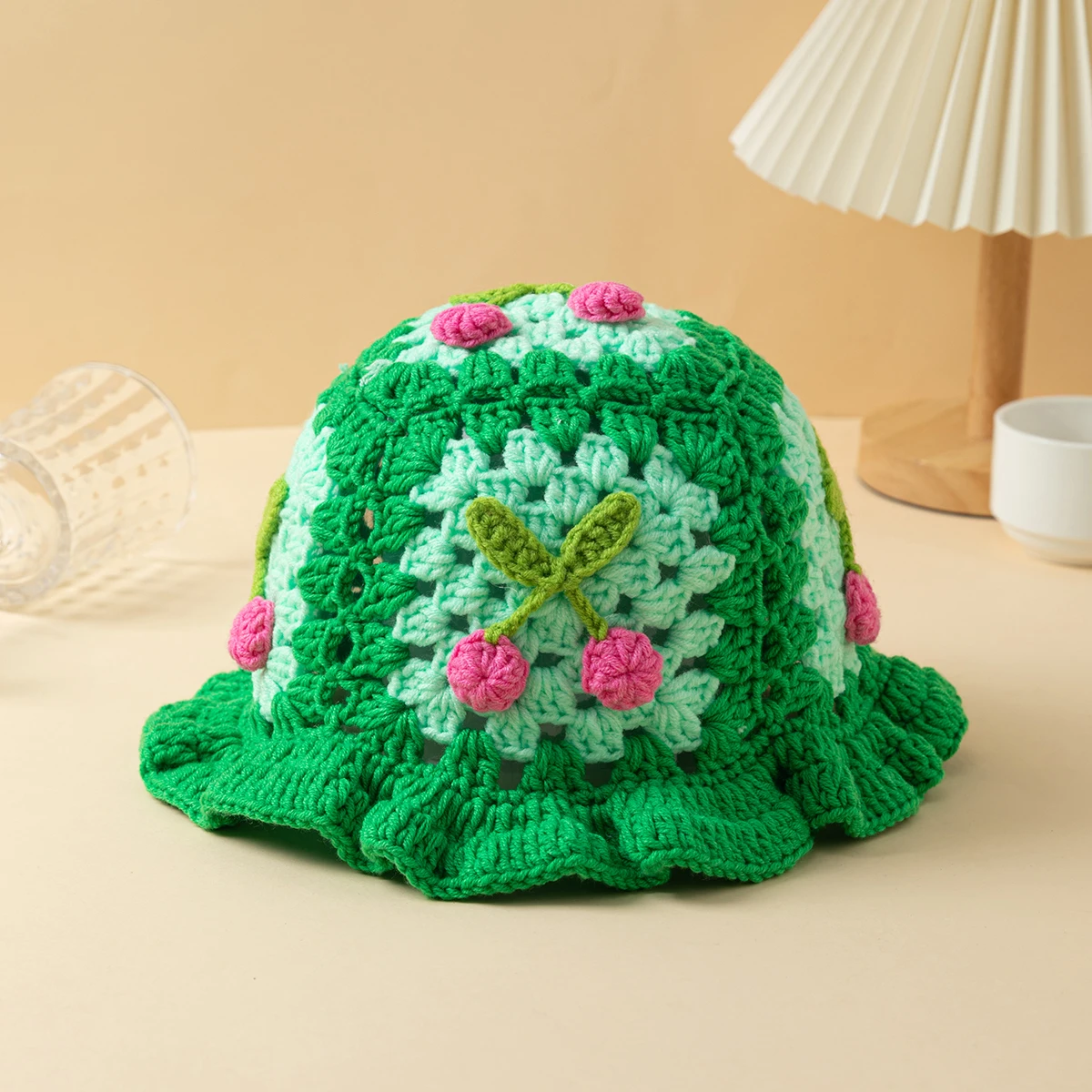 Factory Direct Sale sweet Fashionable Pattern Cap Fabric knitted bucket hat