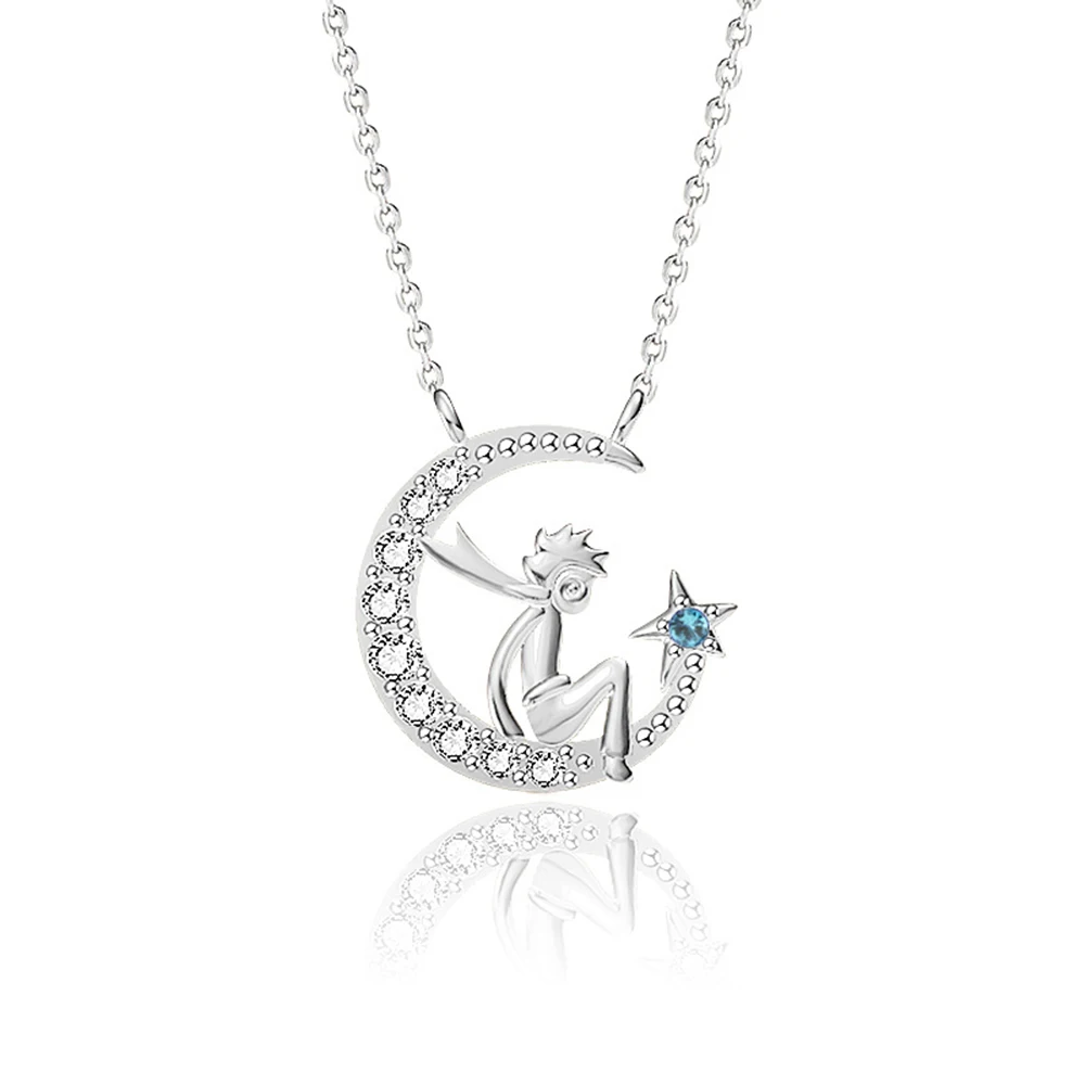 Sterling Silver Star Moon Clavicle Chain 925 Little Prince Personalised Necklace