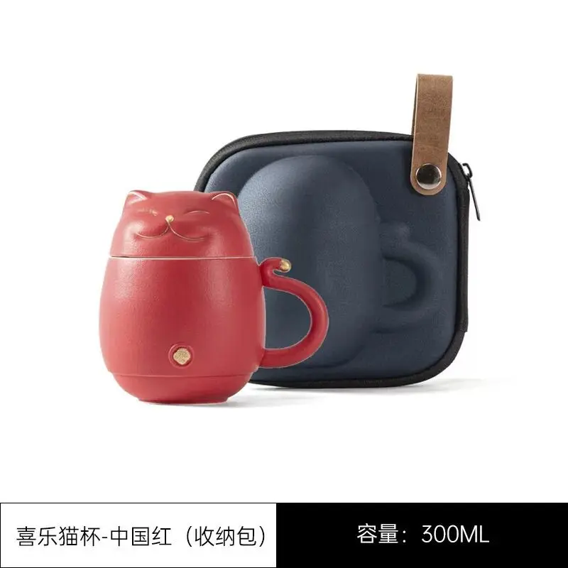 Travelling Tea Set Porcelain Kung Fu Teaware Sets Outdoor lucky cat Portable Teapot set