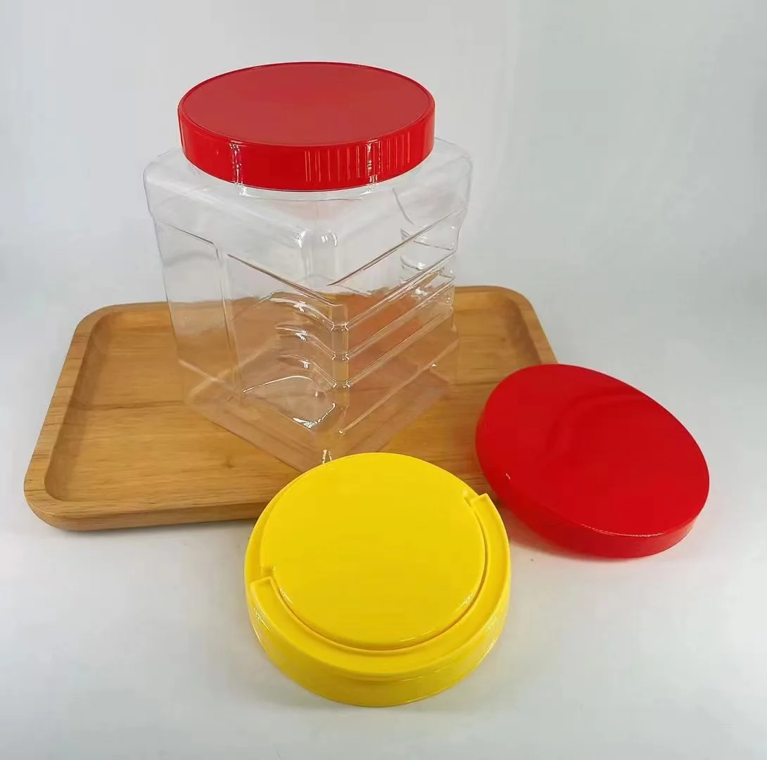 1L Large Empty Plastic Storage Jars with Lids Square Food Grade Wide Mouth Container with Easy Grip Handles