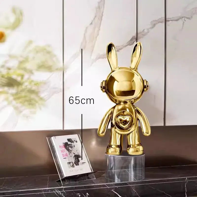 Modern Art Silver Outer Space Astronauts Statue Decoration Headphone Rabbit Statue Biberglass Resin Sculpture
