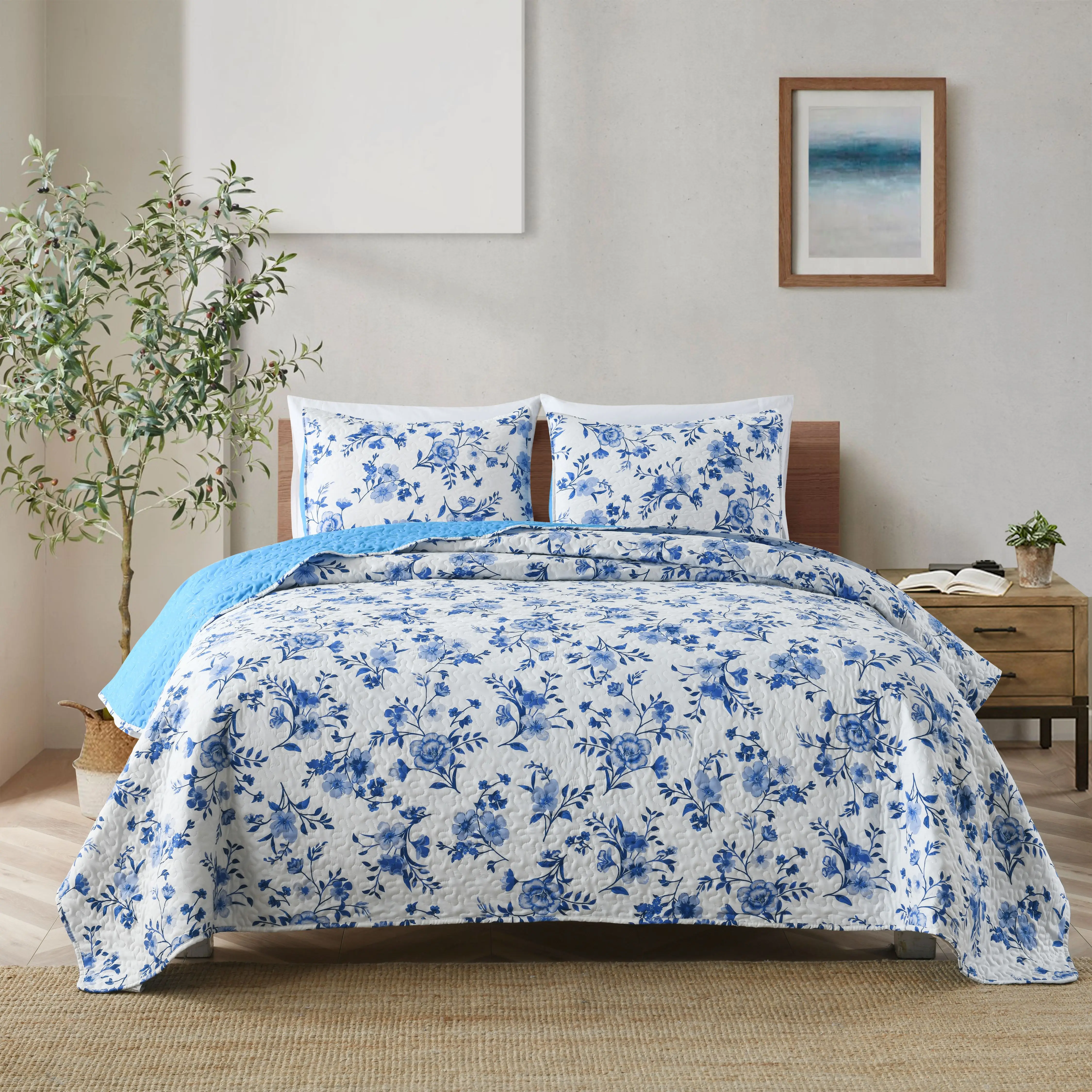Printed Style Leaves Pattern Flower Tiles Multicolored Polyester 3pcs Bedspread Set Bed Cover Queen King size Bedclothes
