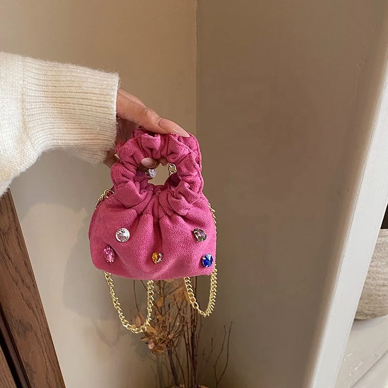 Autumn and Winter New Niche Korean Style Clouds Leather Velvet Colored Diamond Mini Children Crossbody Crossbody Lipstick Small