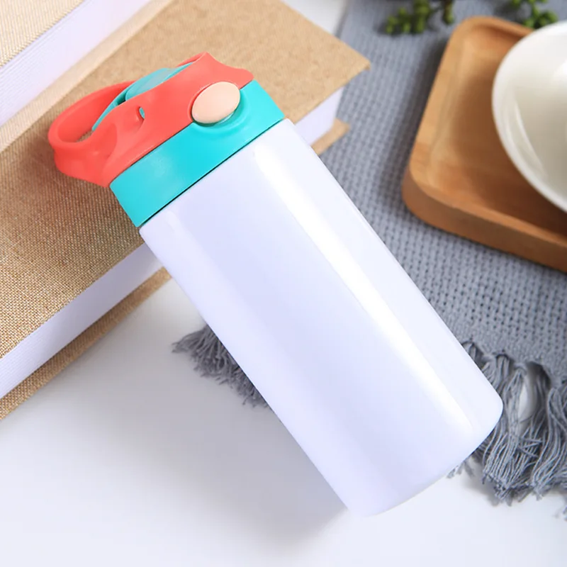 12oz 350ml Sublimation Blanks Kids Cup Stainless Steel Flip Top Straight Water Bottle Kids Sublimation Tumbler
