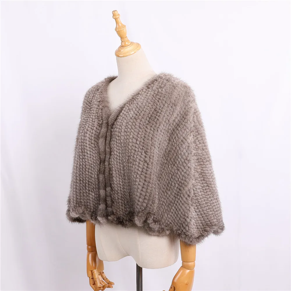 Luxury Genuine Mink Fur Knitted Shawl Wrap Cape Women Lady Real Fur Poncho coat Short Jacket Stole Party Wedding opera cape