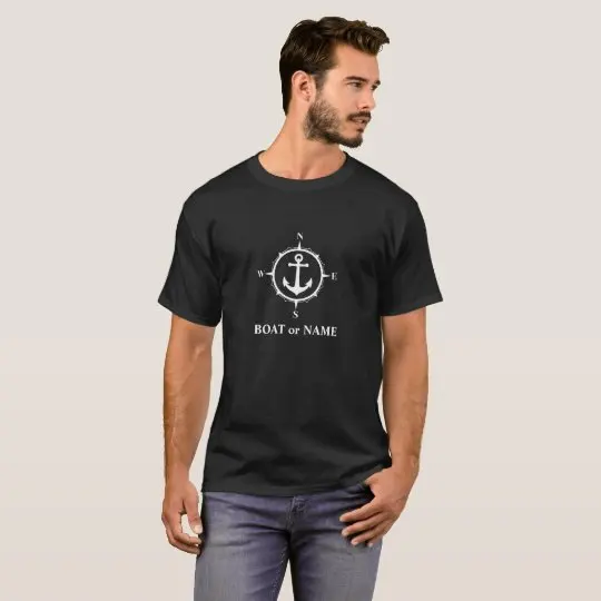 MGOO high quality nautical compass printing logo regular fitting heavy weight unisex black t shirt