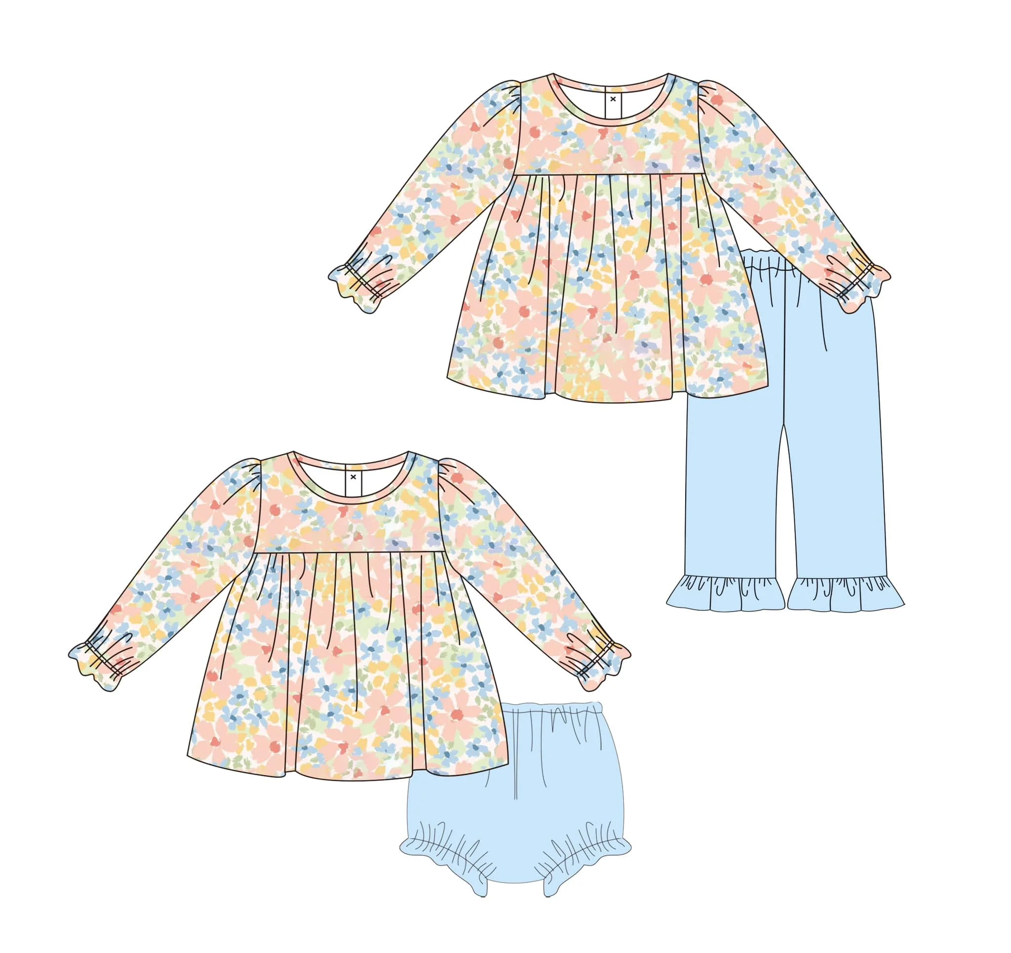 spring girls clothing outfits  floral prints  outfits low moq clothes for girls flowers pattern boutique children clothing