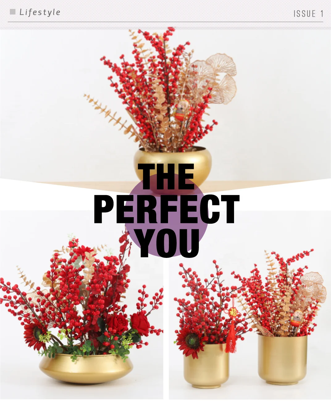 Chinese metal flower vase bowl flower plant pot gold