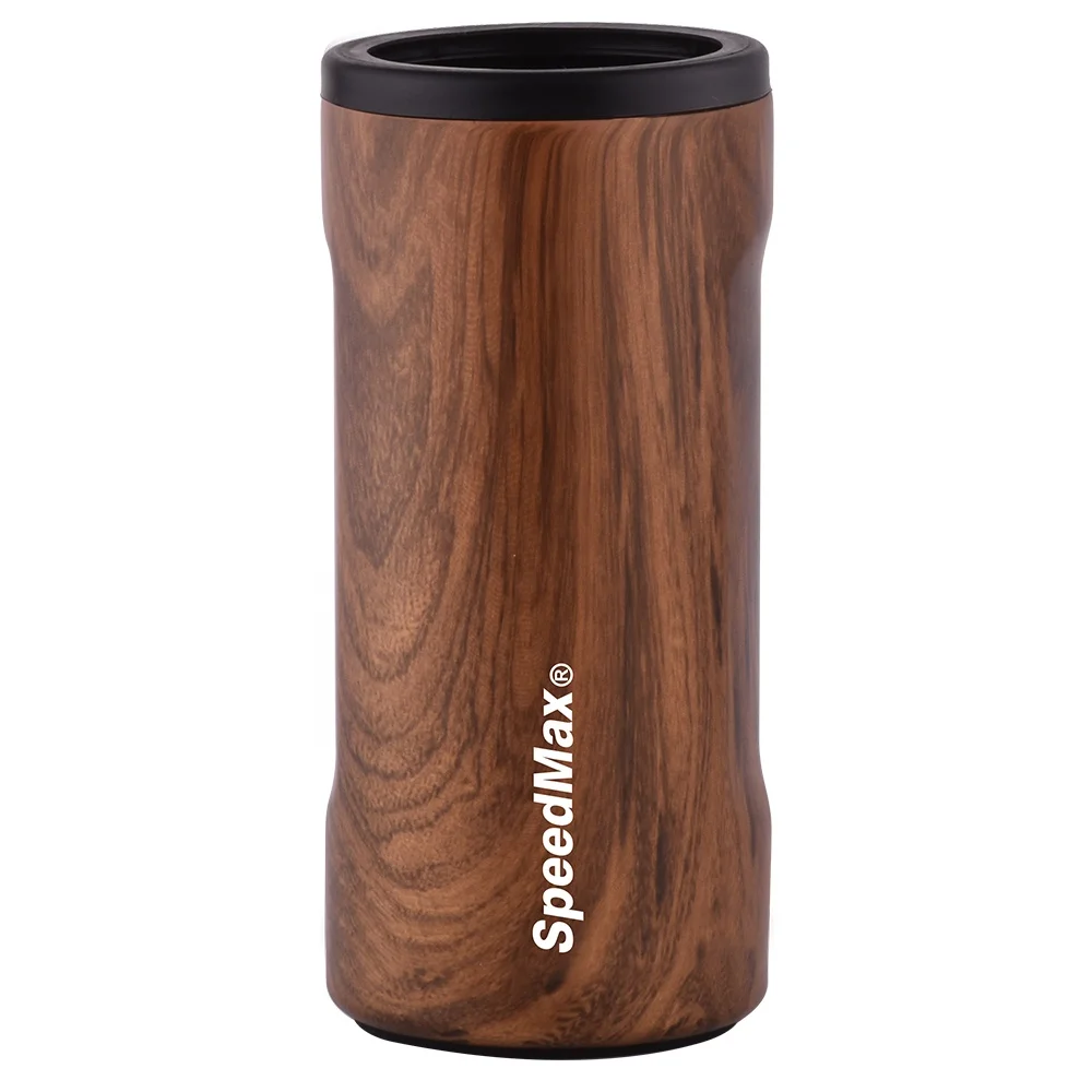 12.oz Thermo Insulated Vacuum Can Beer Cup Walnut wood design  350ml Slim Beer Tumbler Beverage Insulated Holder (1600349537218)