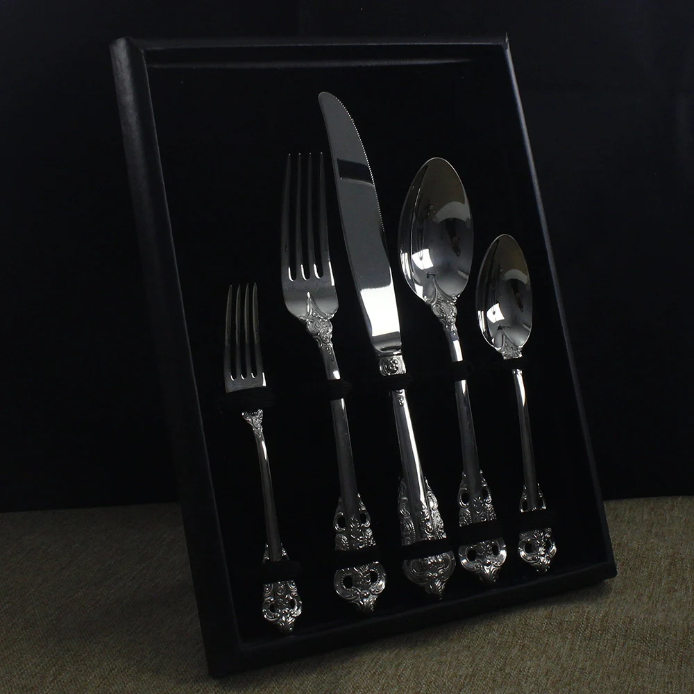18-10 Stainless steel gold vintage Cutlery Set, Royal Luxury embossment flatware Sets