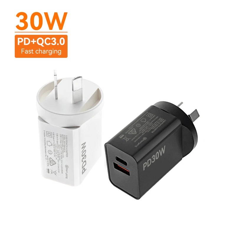 Australia Plug SAA RCM Certificates 30W PD Charger USB C Fast Charging PD Fast Charger for Samsung for iphone
