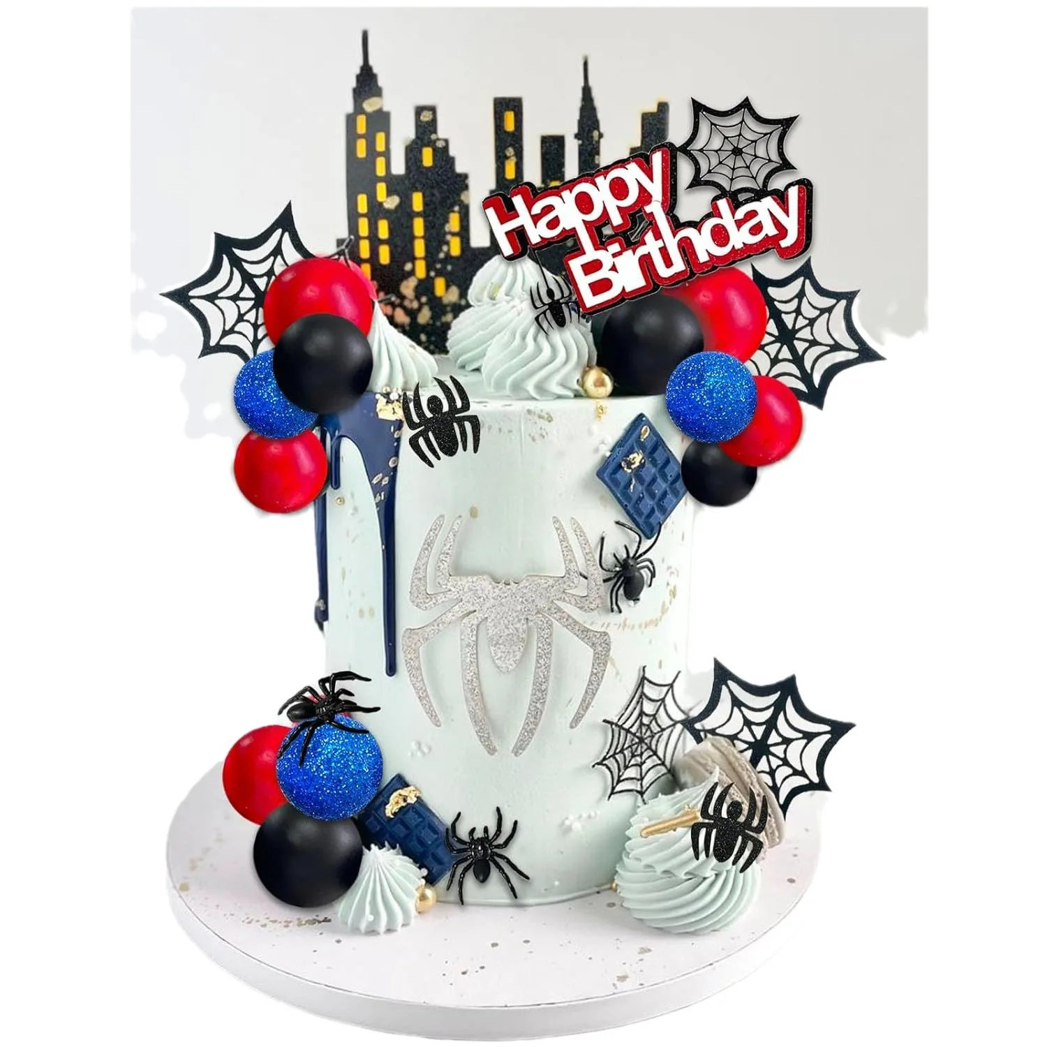 48 Pieces Spider Man Themed Cake Decoration Topper for Children and Boys Birthday Baking Cake Toppers