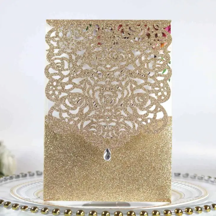 2021 дизайнерская Золотая бумажная Свадебная пригласительная открытка с лазерной резкой для невесты
