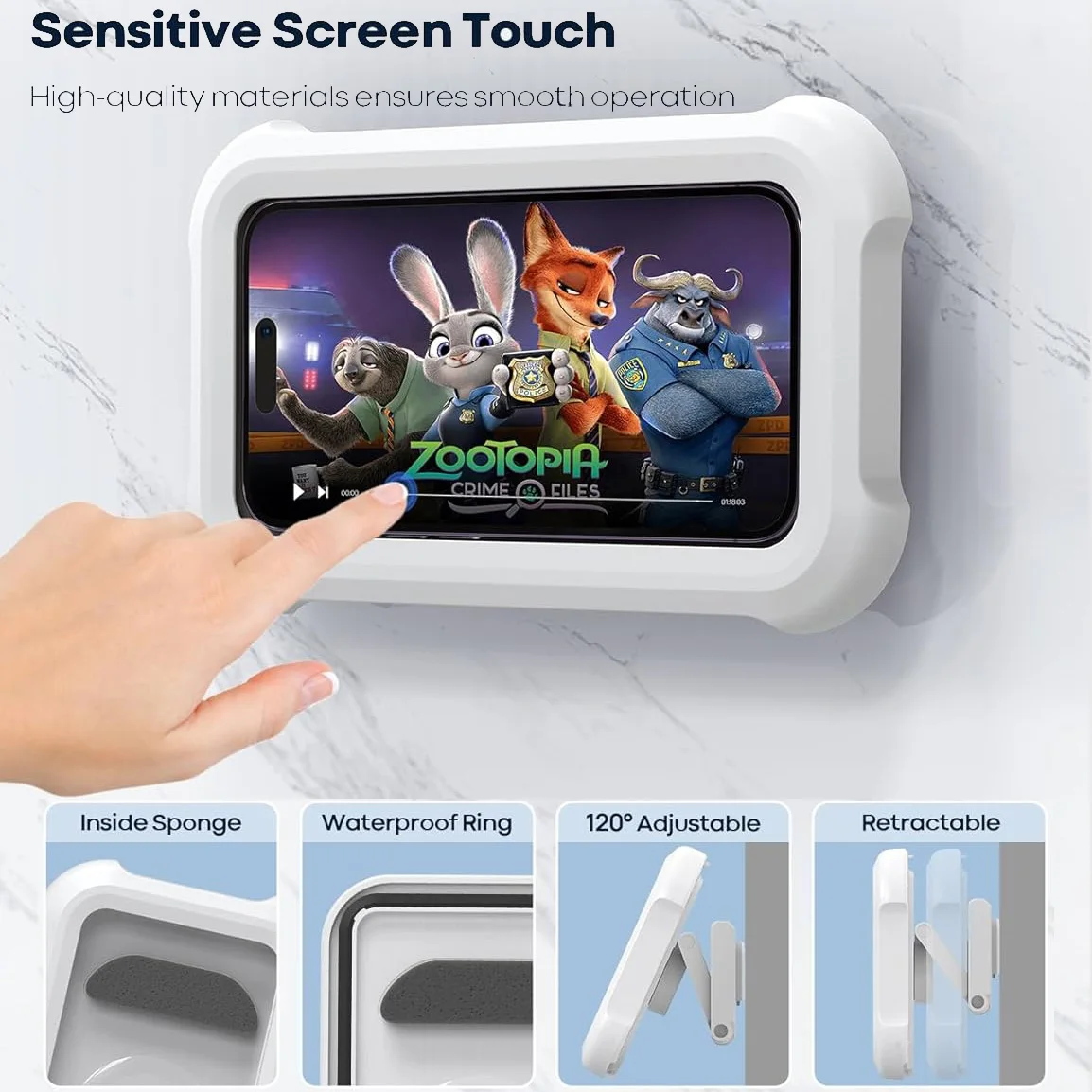 Shower Phone Holder Waterproof 480 Degree Rotation Adjustable Wall Phone Mount for Shower,Bathroom Bathtub Cell Phone Stand