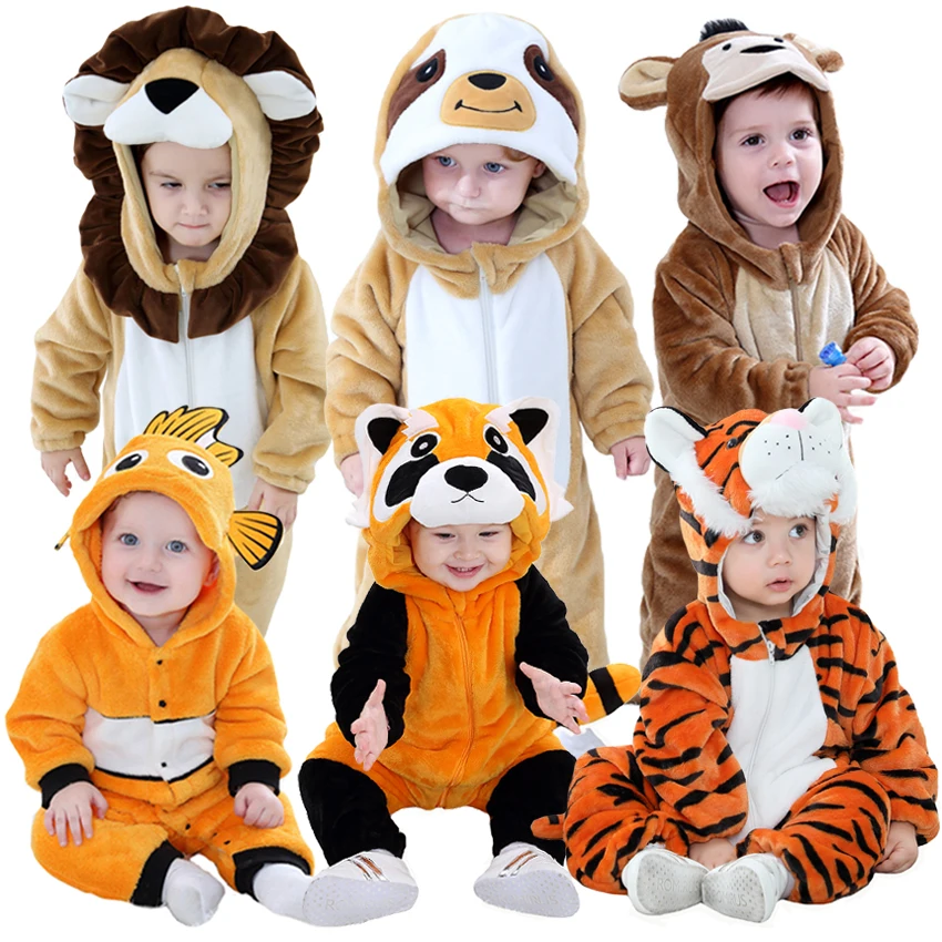 Wholesale Soft Flannel New Design Toddler Halloween Animal Onesie Baby Rompers With Animal Hood