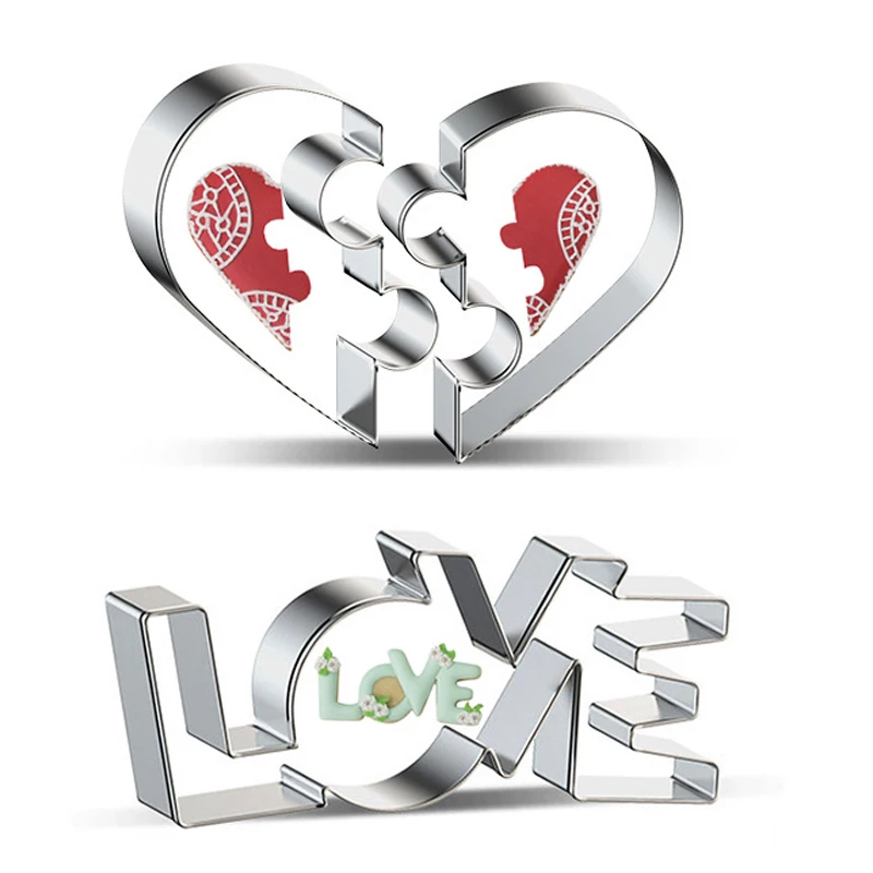 Valentines Embossed Stamp Cookie Cutters Kit De Assar Stainless Steel Children Candy Making Cake Decorating Baking Tools