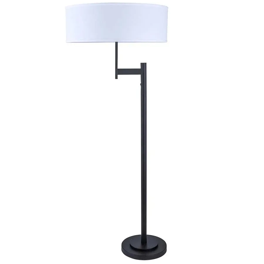 Contemporary Black Iron Tube Floor Lamp with Drum Fabric Lampshade E27 Base for Hotel Home Living Room Bedroom LED Light Source