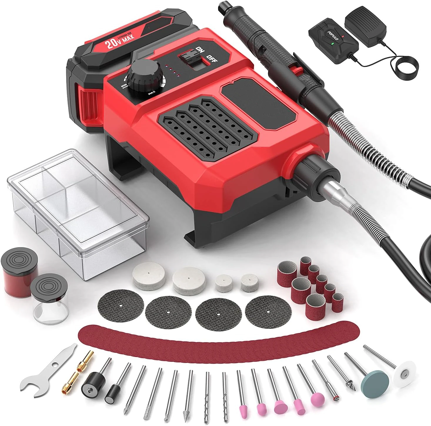 20V cordless flexible shaft rotary tool, variable speed electric rotary tool kit with 80 accessories,2.0Ah battery and charger f