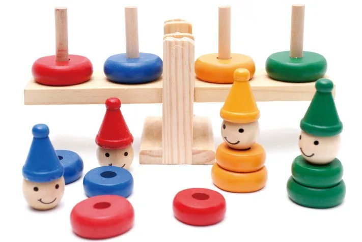 Montessori Wooden Clown Rainbow Stacker Seesaw Balance Scale Board Balancing Game Kids Early Education Toys Children