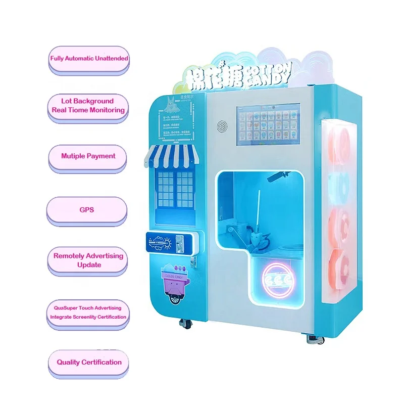 Professional Sweet Sugar commercial Cotton Candy Floss Vending Machine Full Automatic For Sale Cotton Candy