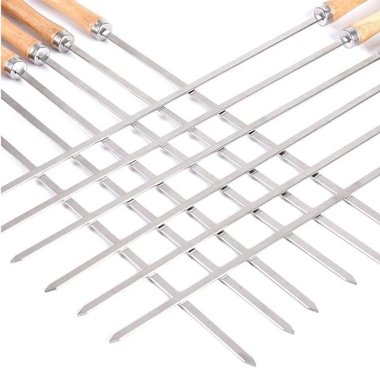 Accessories Tool Set Long Metal Kabob Skewers With Wooden Handle Stainless Steel Bbq Grill BBQ fork grill skewer