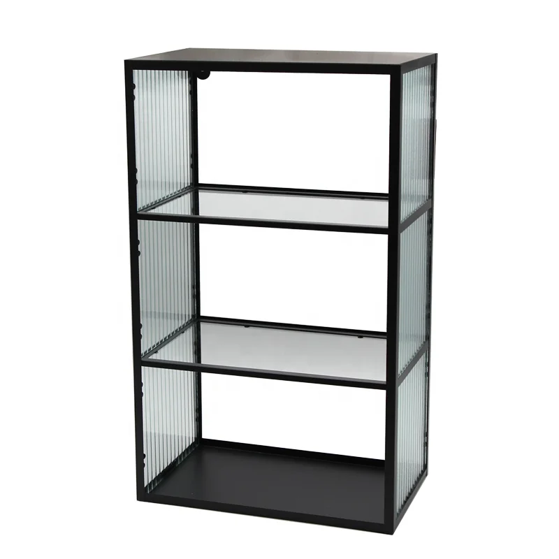 Metal Square Hanging And Wall Mounted Shelf With Curved Glass Layered Decorative Wall Shelf Rack Decoration For Home