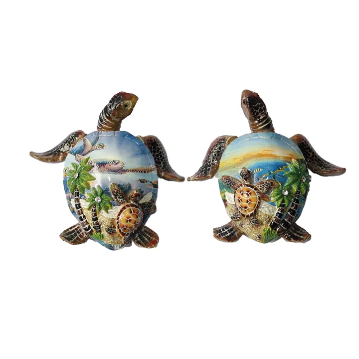 Custom sculpture figurines resin sea turtle statues with beautiful pictures of marine life and coconut figurines
