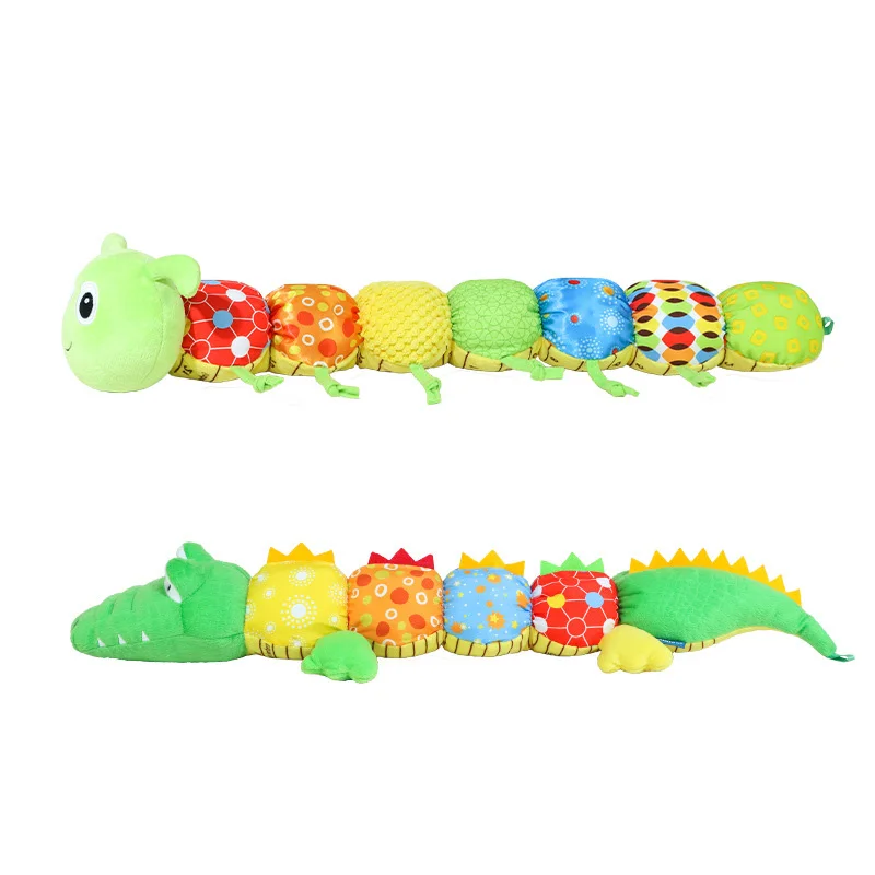 Multi functional green caterpillar and crocodile with size plush animal rattle toys for baby  N077