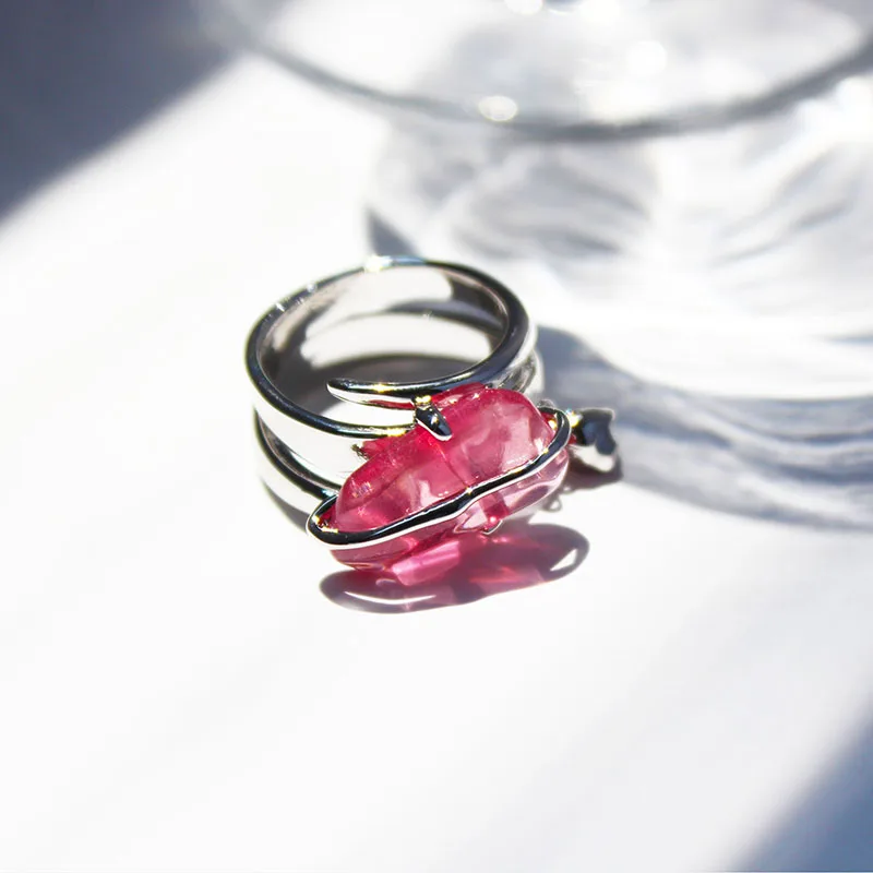 
European and American fashionable temperament peach pollen diamond micro-inlaid zircon ring female ins cold wind joint ring 295 