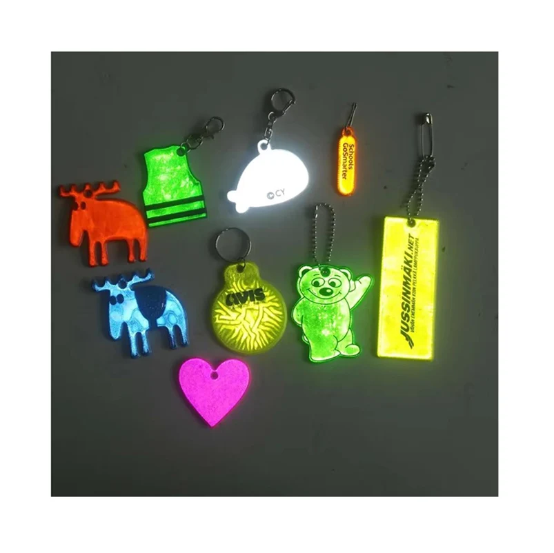 new custom logo UV printing eco-friendly ghost hi vis high reflective pvc plastic key chain security hanger bag pendant keychain