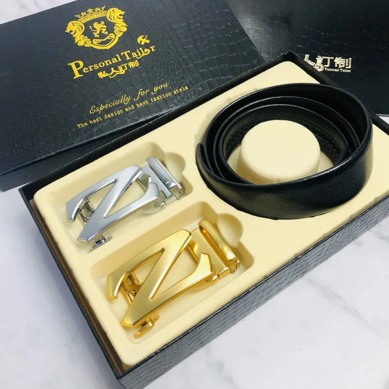 Factory Wholesale Trendy Fashion Gift Box Double buckle Z Luxury Brand Famous Designer Men Genuine Leather Belt