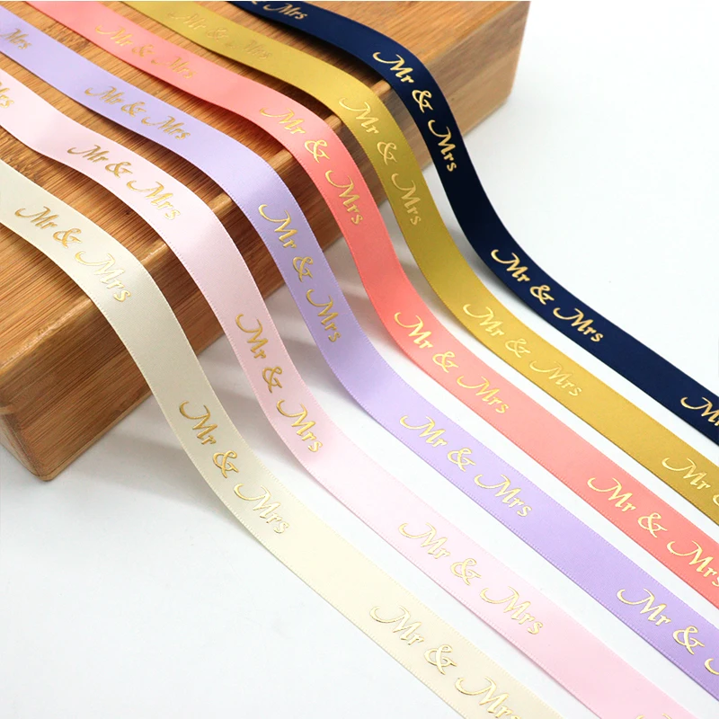 Wholesale Gold Foil Love Heart Custom Logo Printed Satin Ribbon For Home Wedding Decoration