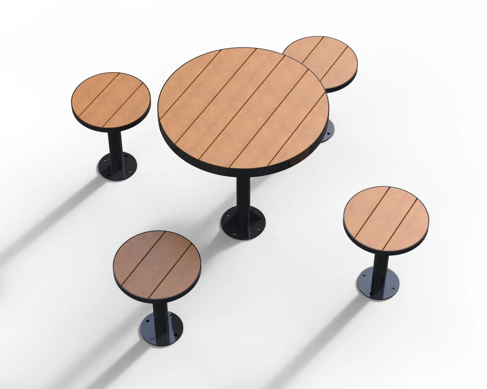 2024 New design rustproof and waterproof outdoor steel and plastic composite wood HDPE round cafe table patio tables