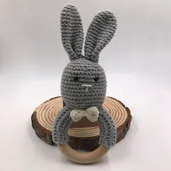 In Stock Bunny Teether Baby Wooden Crochet Rattle