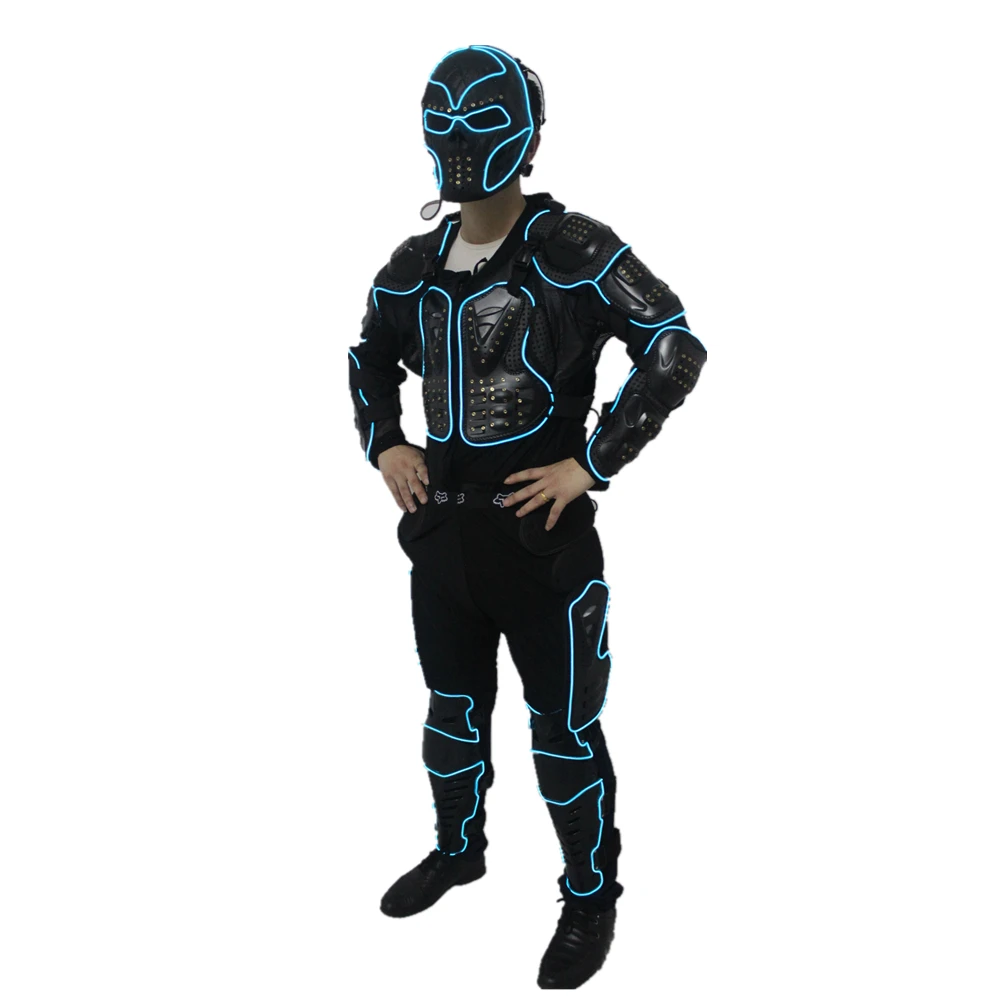 American Talent Show Robot Laser Suit with Red LED Waistcoat Glowing EL Wire Tutu Skirt Dancerwear for Ballet Performance