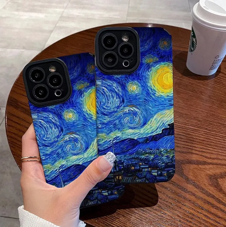 Starry Night Lens Protection Phone Case For iPhone 15 14 11 12 13 Pro Max X XR XS Max 7 8 PIus Cute luxury Fashion Soft Silicone