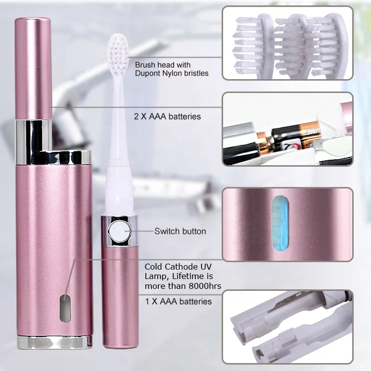 Seago Adult Fashion 2 In 1 Portable Waterproof Automatic Battery Powered Sonic Electric Toothbrush With UV Sterilizer