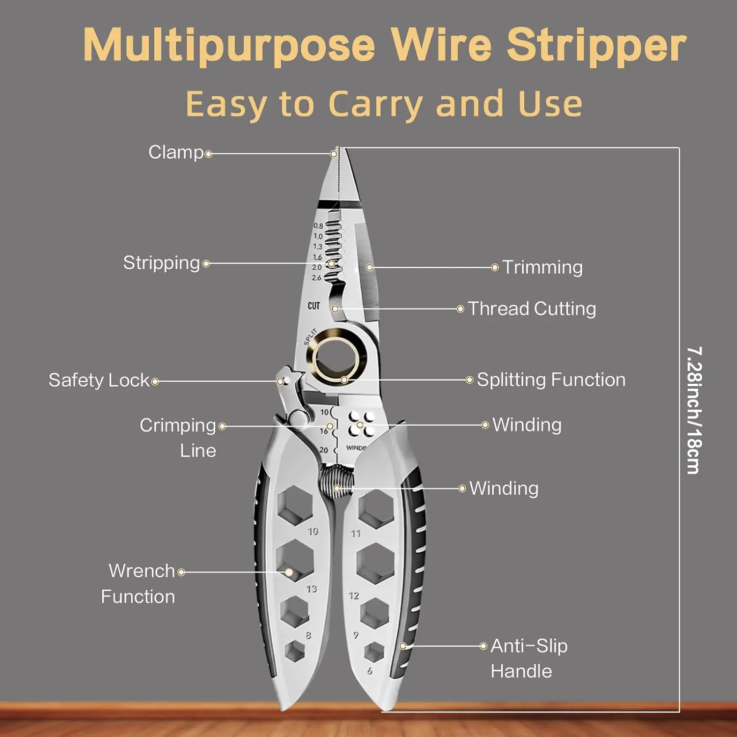 7-Inch Multipurpose Wire Stripper Electrical Wire Stripping Tool Cutters Electrical 4 in 1 Wire Strippers Crimping Tool