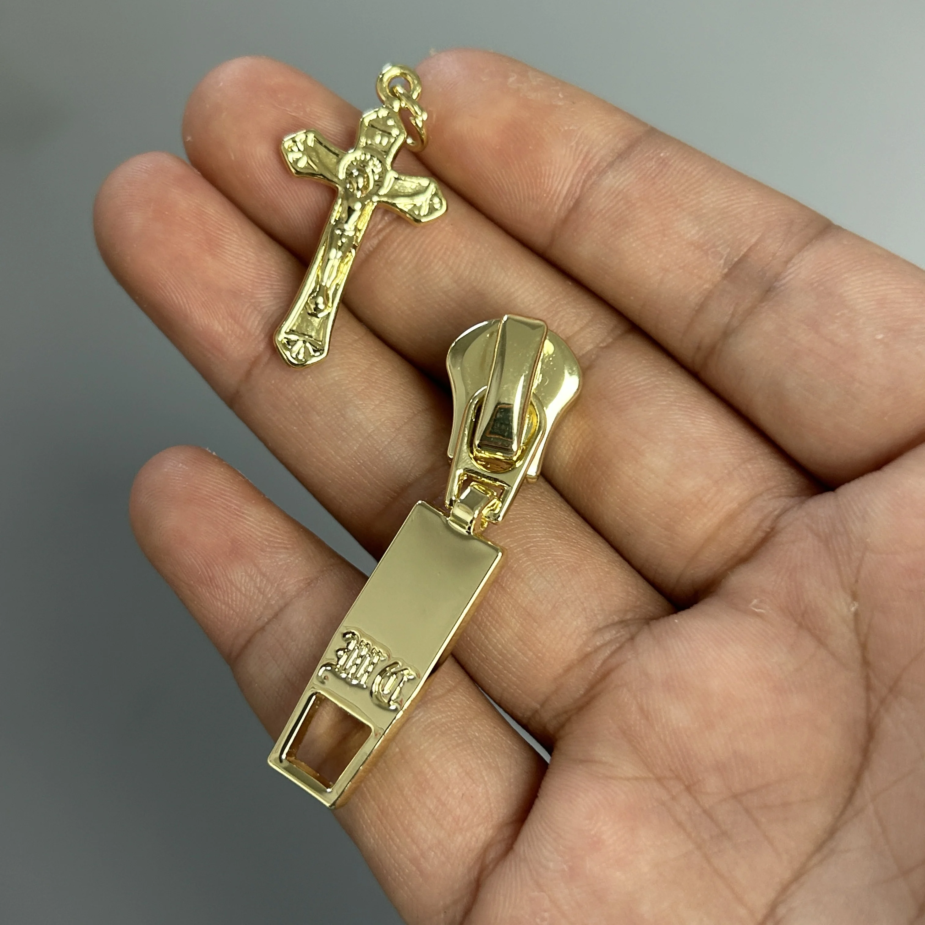 Custom zipper cross charm losbter claw clasp Metal Lock Slider nylon zip head zipper puller for  handbag garment