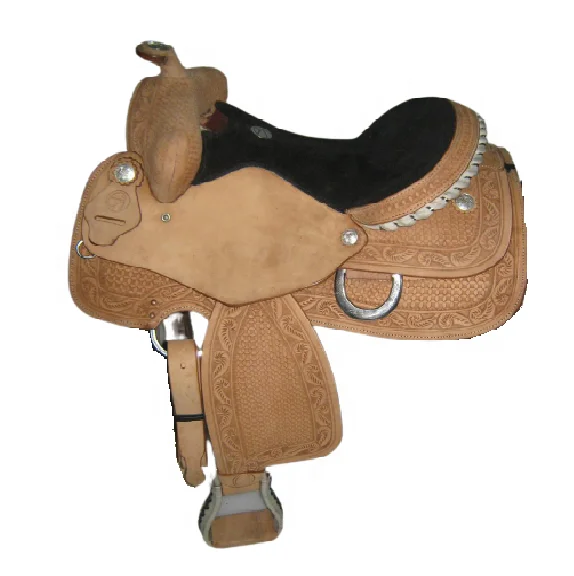 Smart Western Reining Leather Horse Saddle Heavy Pommel Hand Engraved With Fibre Glass Tree and Plastic Covered