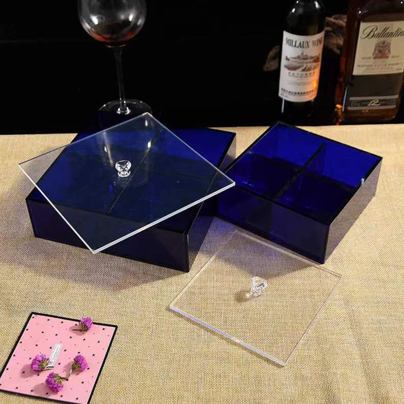 Lucite Snack Nuts Dried Fruit Serving Tray Set with Lid  Appetizer Tray with 4 Individual Dishes Blue Acrylic Tray