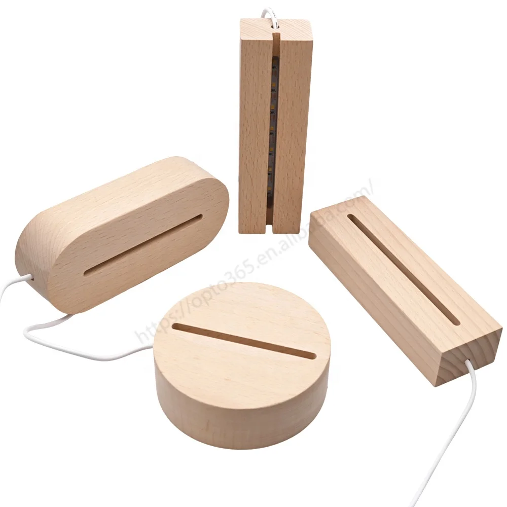 Customized Creative Wood Craft Glowing Gallery Alphabet LED Night Light Luminous Base Wooden 3D LED Lamp Base Wooden Light Base