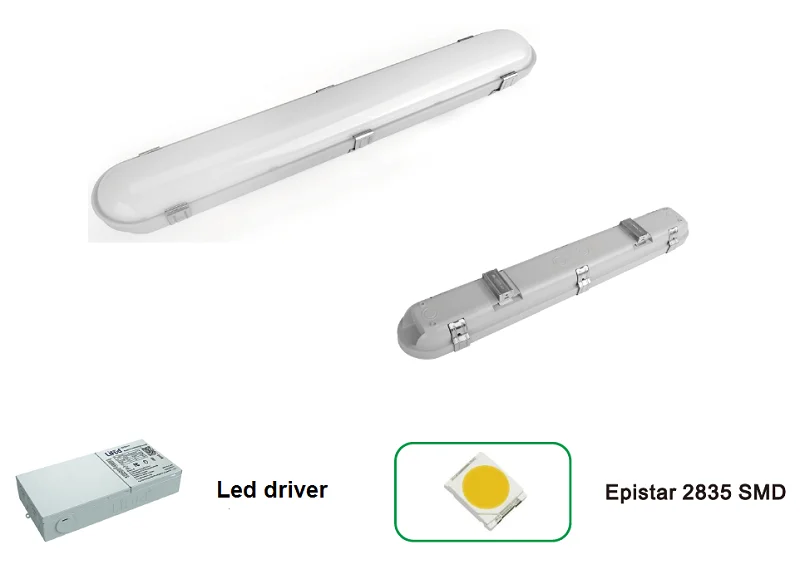 DLC UL Listed 4FT 5FT 6FT 60 Watts 80Watts 130LM/W 3CCT Tunable 0-10V Dimmable LED Vapor Tight LED Triproof Light