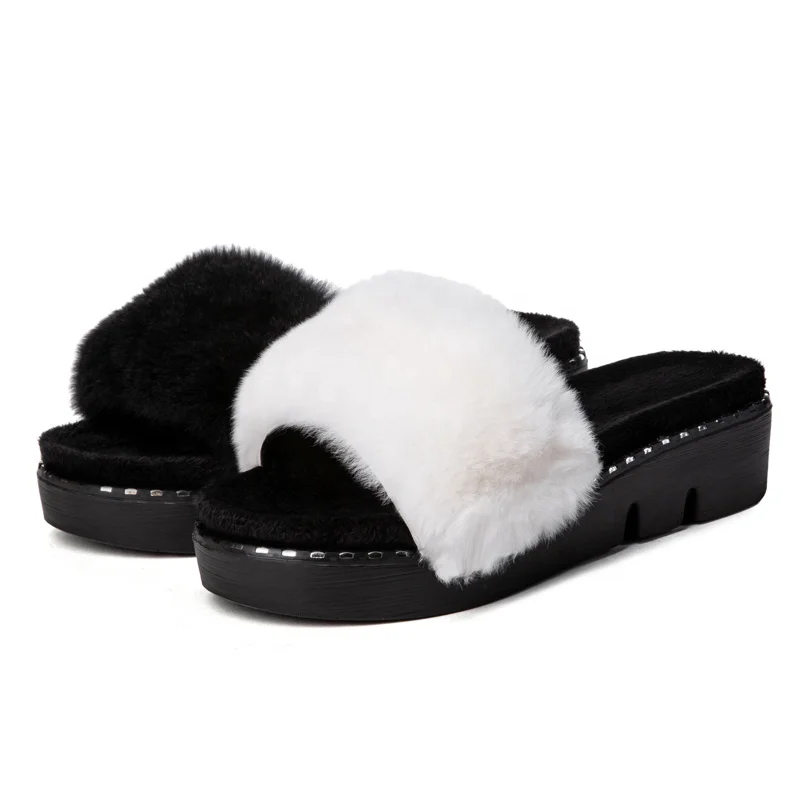 Real Fox Fur Slippers Faux Fur Slide Sandals Custom Women Fashion Fur Slides Furry Slipper Shoes